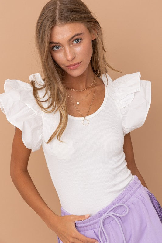 Shoulder Puff Ruffle SLV Bodysuit