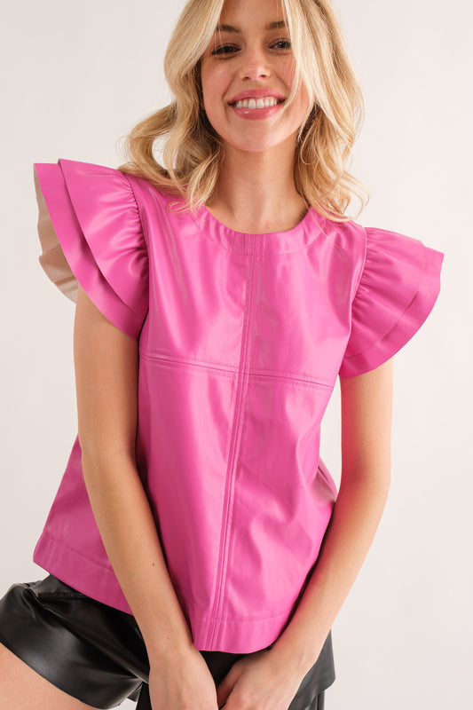 Leather Ruffle Top